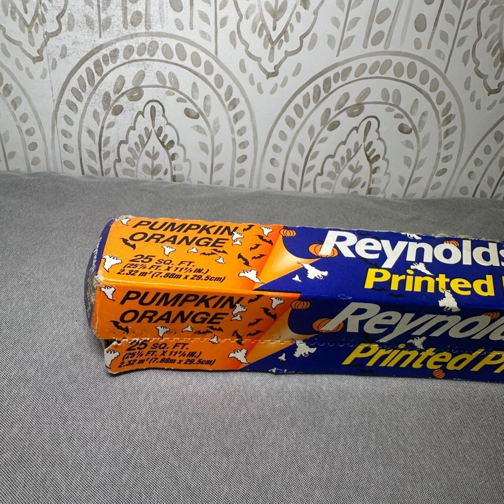 Reynolds Vintage Printed Plastic Wrap Spooky Prints Pumpkin‎ Orange Halloween